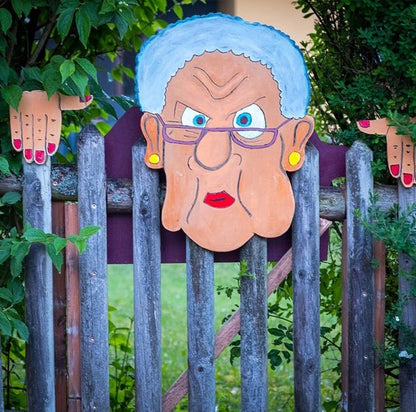 Fence Decoration Nosy Old Man and Lady Garden Yard Art--flat