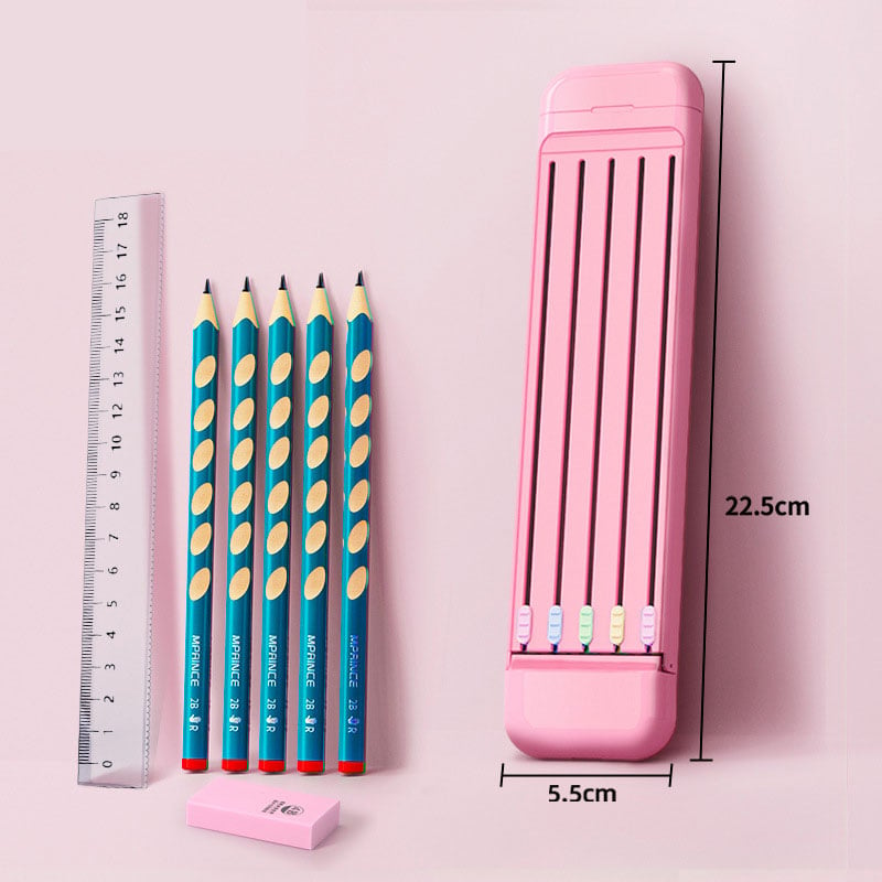 Multifunctional Pencil Case for Kids with 5pcs Pencils2B, Eraser and Ruler