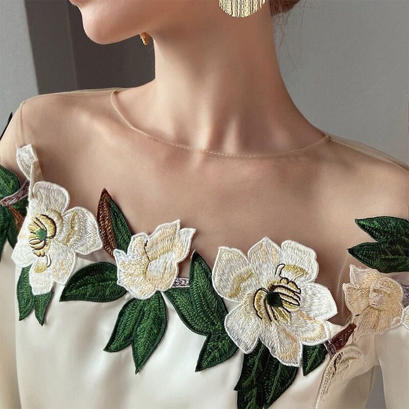 Style embroidered silk satin blouse