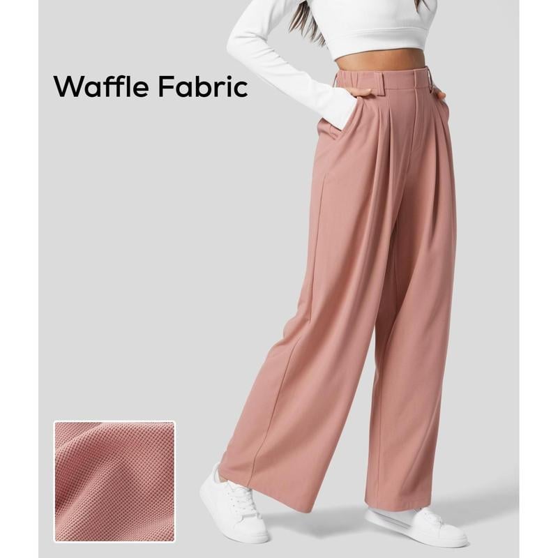 High Waisted Plicated Side Pocket Wide Leg Waffle Casual Pants(buy 2 free shipping)