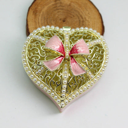 Gift box alloy heart-shaped bow pearl box small jewelry storage box