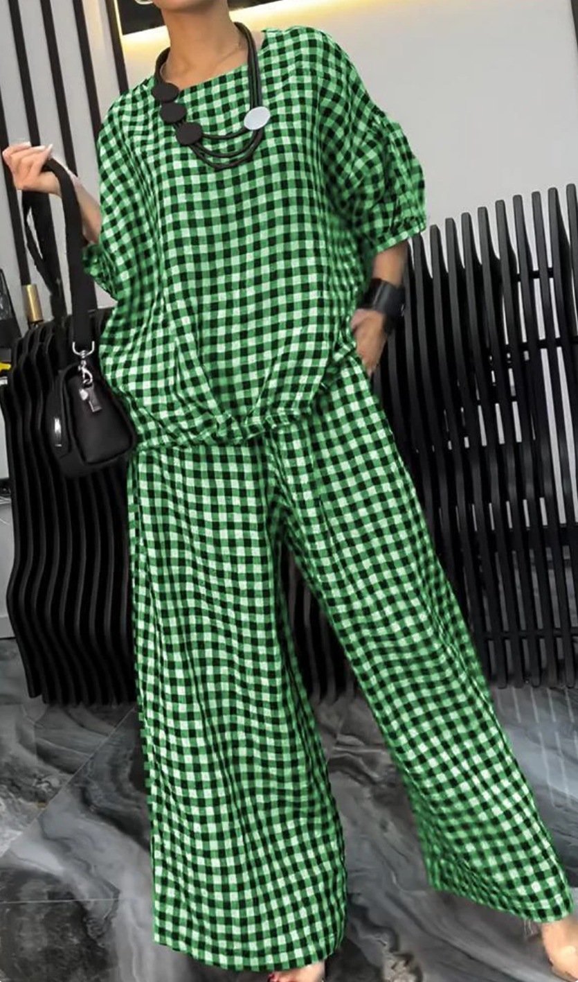 Women's Comfortable Plaid Top And Pants Two-Piece Set