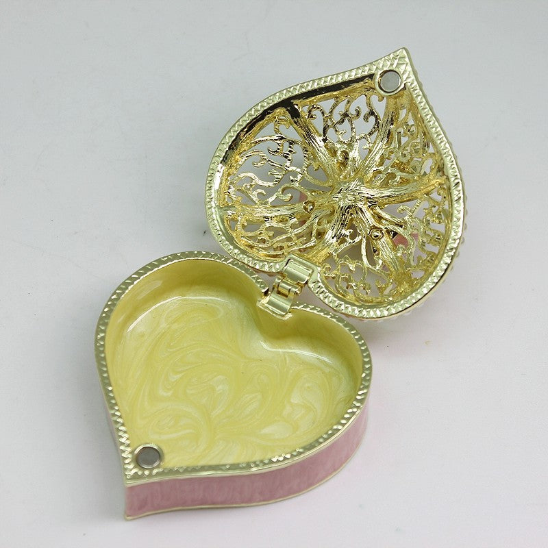 Gift box alloy heart-shaped bow pearl box small jewelry storage box