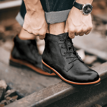 Hot Sale Mens Genuine Leather Waterproof Non-slip Arch Support Vintage Boots