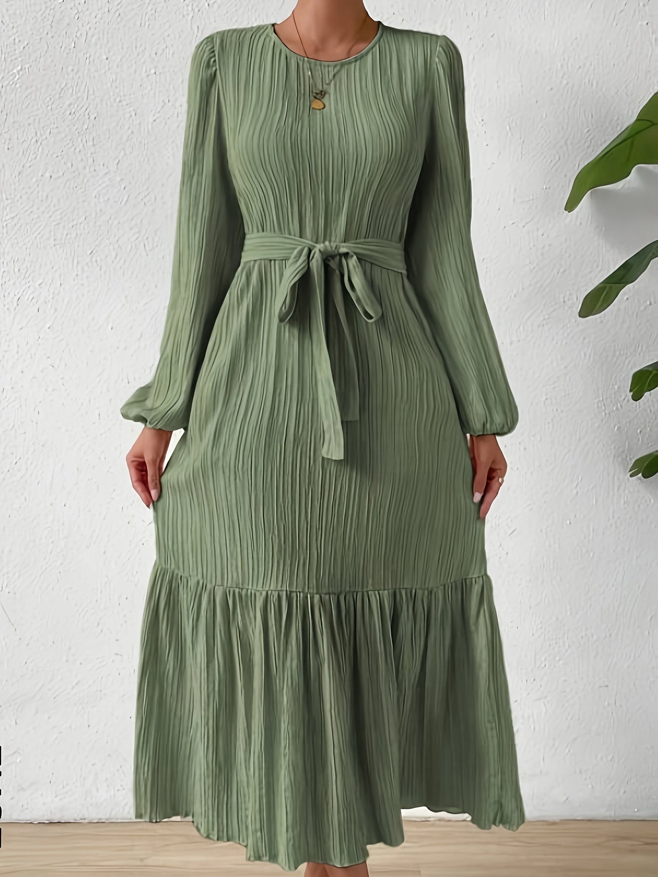 Long sleeve belted maxi dress