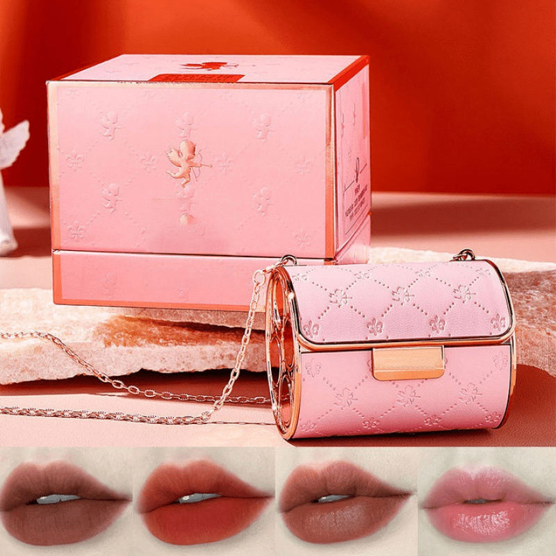 Velvet Matte Lipstick Set With Chain Bag