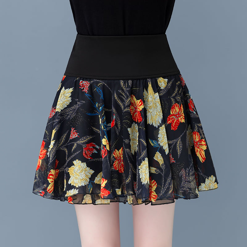 Pleated sarongchiffon floral skirt