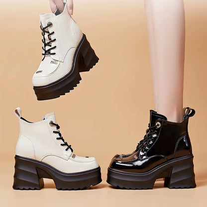 [Women's gift] Women's high heel platform zipper leather boots