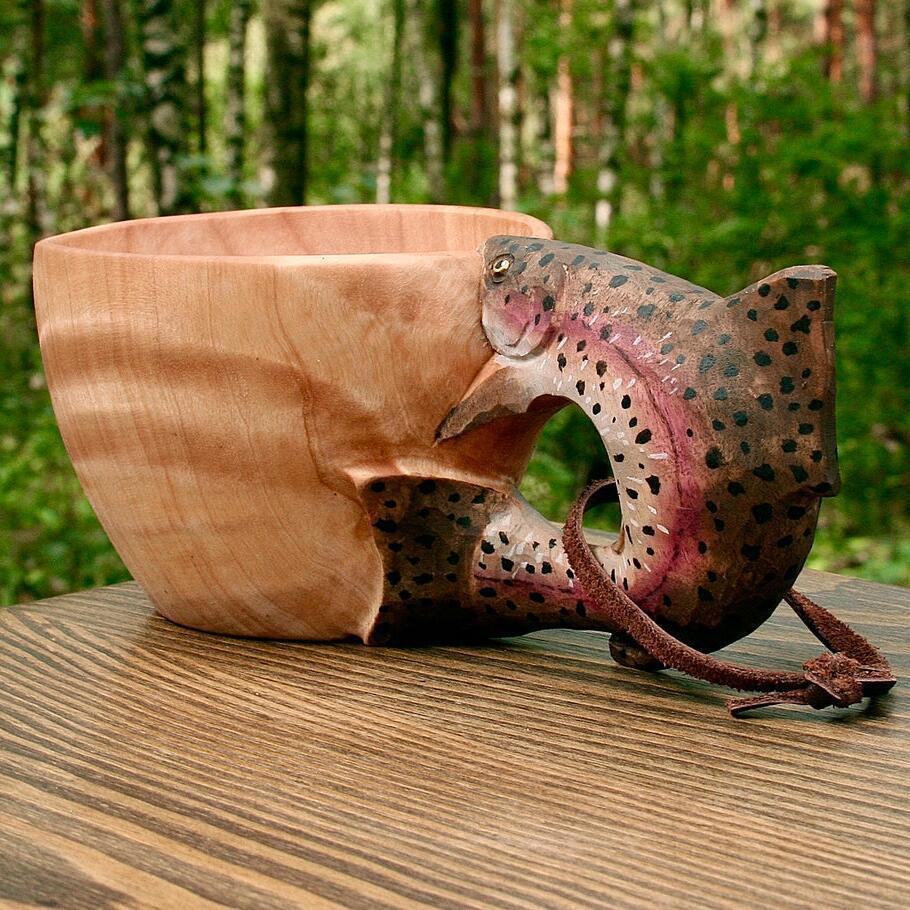 Hand Carved Wooden Mug