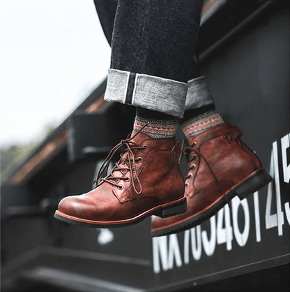 Hot Sale Mens Genuine Leather Waterproof Non-slip Arch Support Vintage Boots