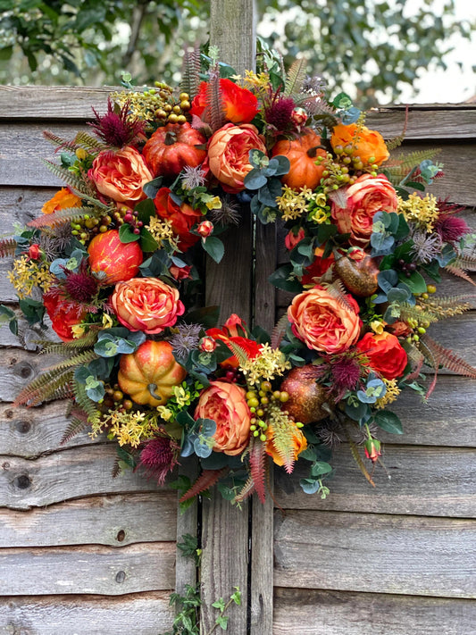 🔥Last Day 49% OFF🔥Fall Peony and Pumpkin Wreath - Year Round Wreath