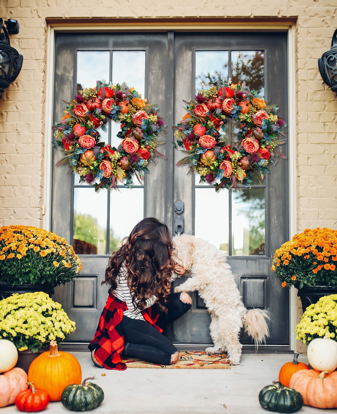 🔥Last Day 49% OFF🔥Fall Peony and Pumpkin Wreath - Year Round Wreath