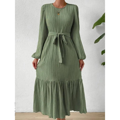 Long sleeve belted maxi dress