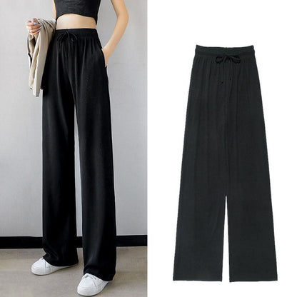 2024 New Design Drawstring Ice Silk Wide-Leg Lounge Pants