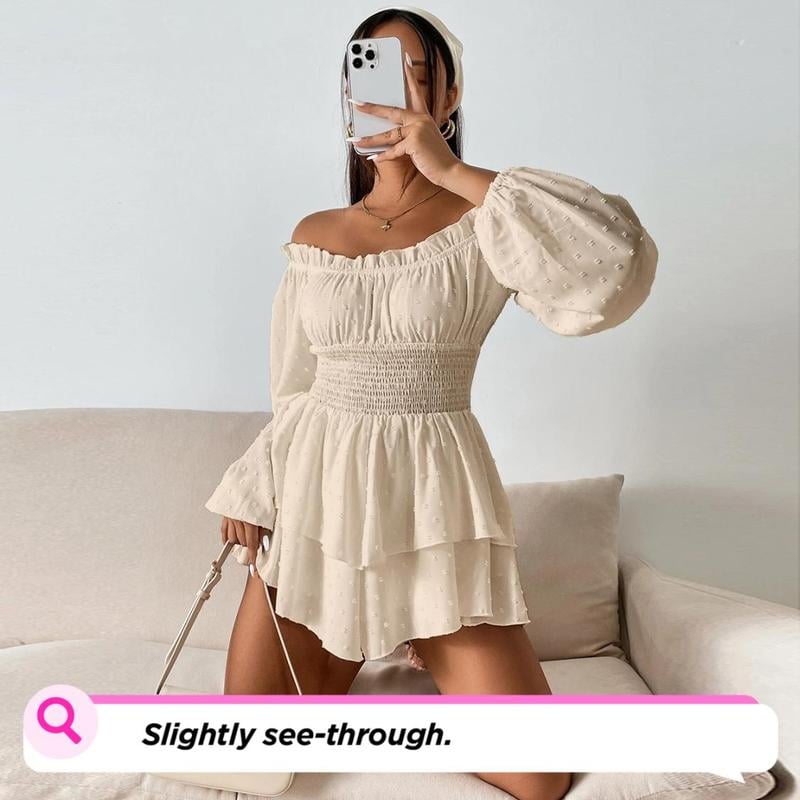 Solid Off Shoulder Romper Dress