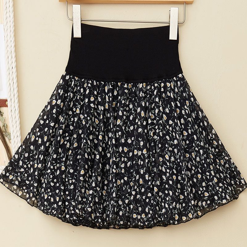 Pleated sarongchiffon floral skirt