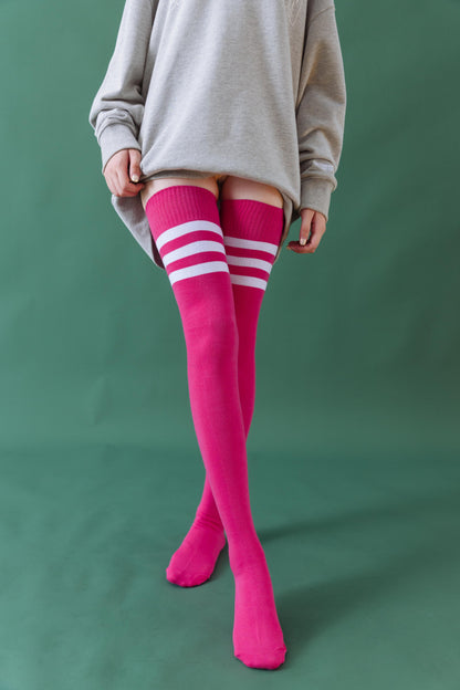 Autumn and winter pure cotton black and white blue striped knee socks