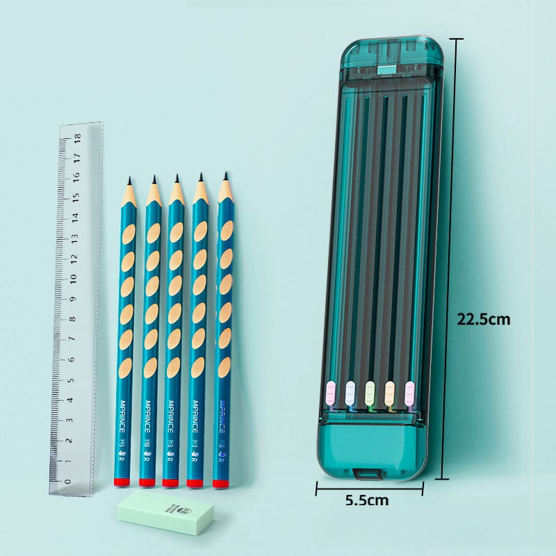 Multifunctional Pencil Case for Kids with 5pcs Pencils2B, Eraser and Ruler