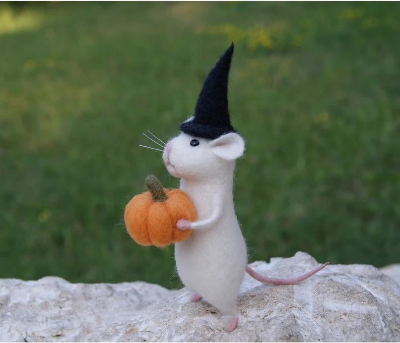 (Handmade, Great present) Halloween Mouse With A Pumpkin