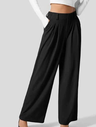 High Waisted Plicated Side Pocket Wide Leg Waffle Casual Pants(buy 2 free shipping)