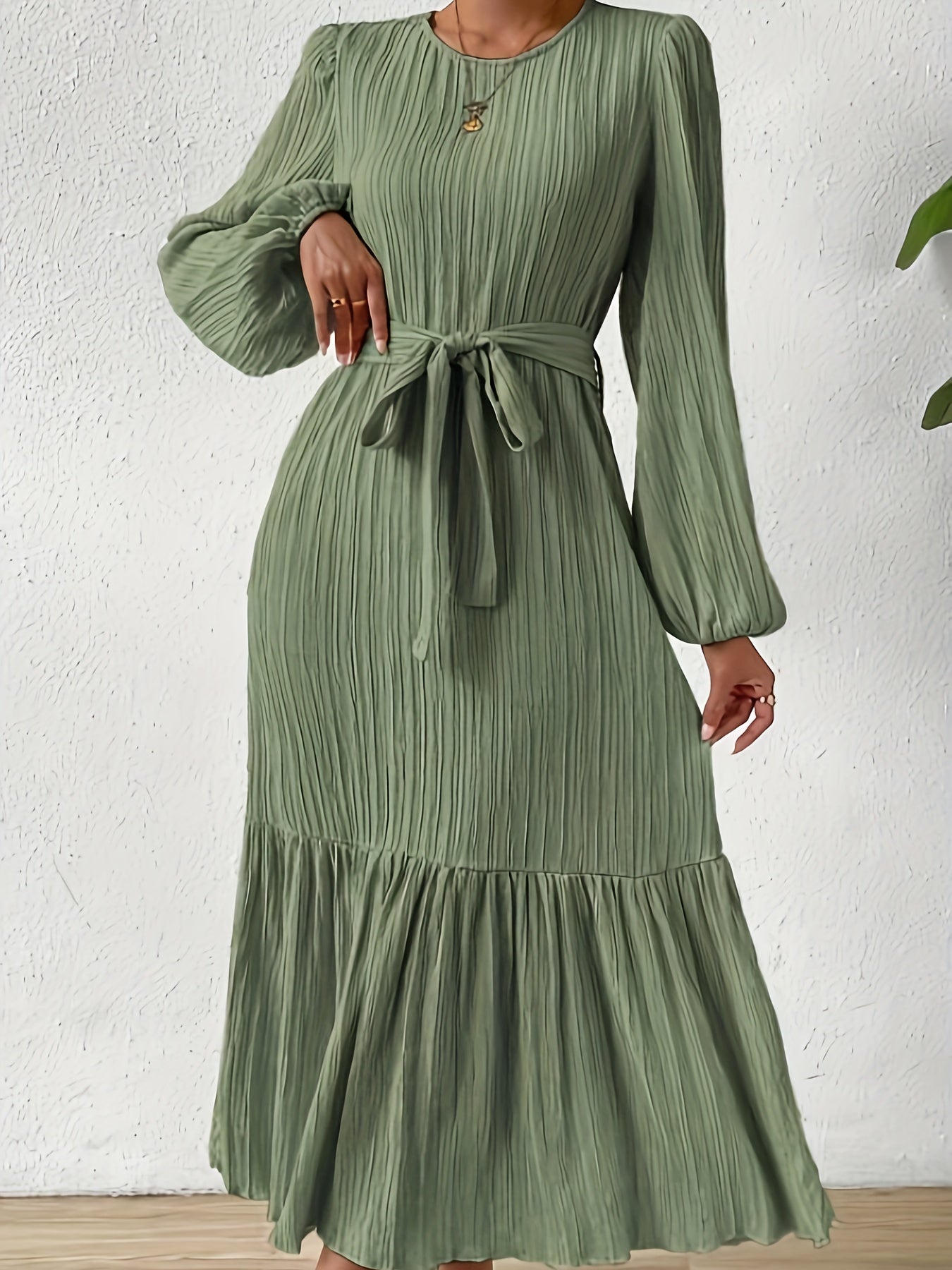 Long sleeve belted maxi dress