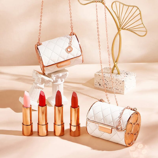 Velvet Matte Lipstick Set With Chain Bag