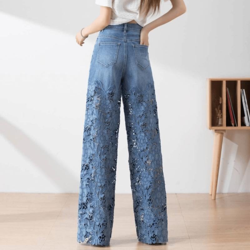 Handmade Hollow Lace Patchwork Jeans