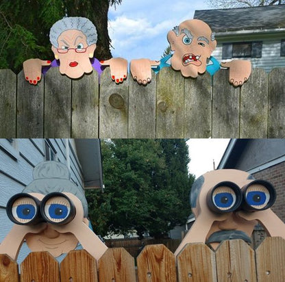 Fence Decoration Nosy Old Man and Lady Garden Yard Art--flat