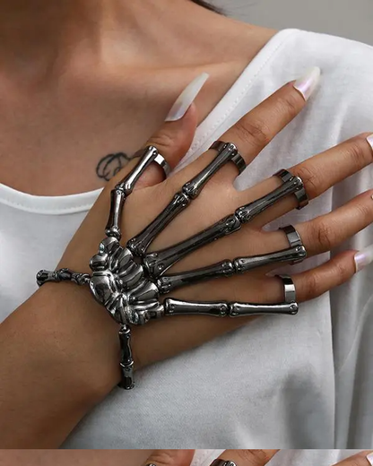 1pc Halloween Goth Skeleton Hand Design Mittens Bracelet