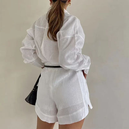 Women's Casual Linen Blouse and Shorts Set