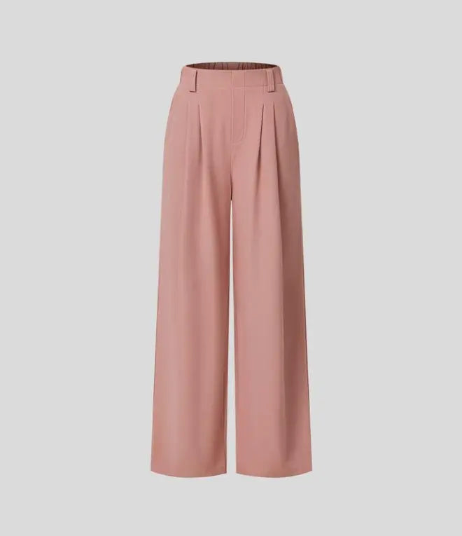 2024 High Waisted Plicated Side Pocket Wide Leg Waffle Casual Pants