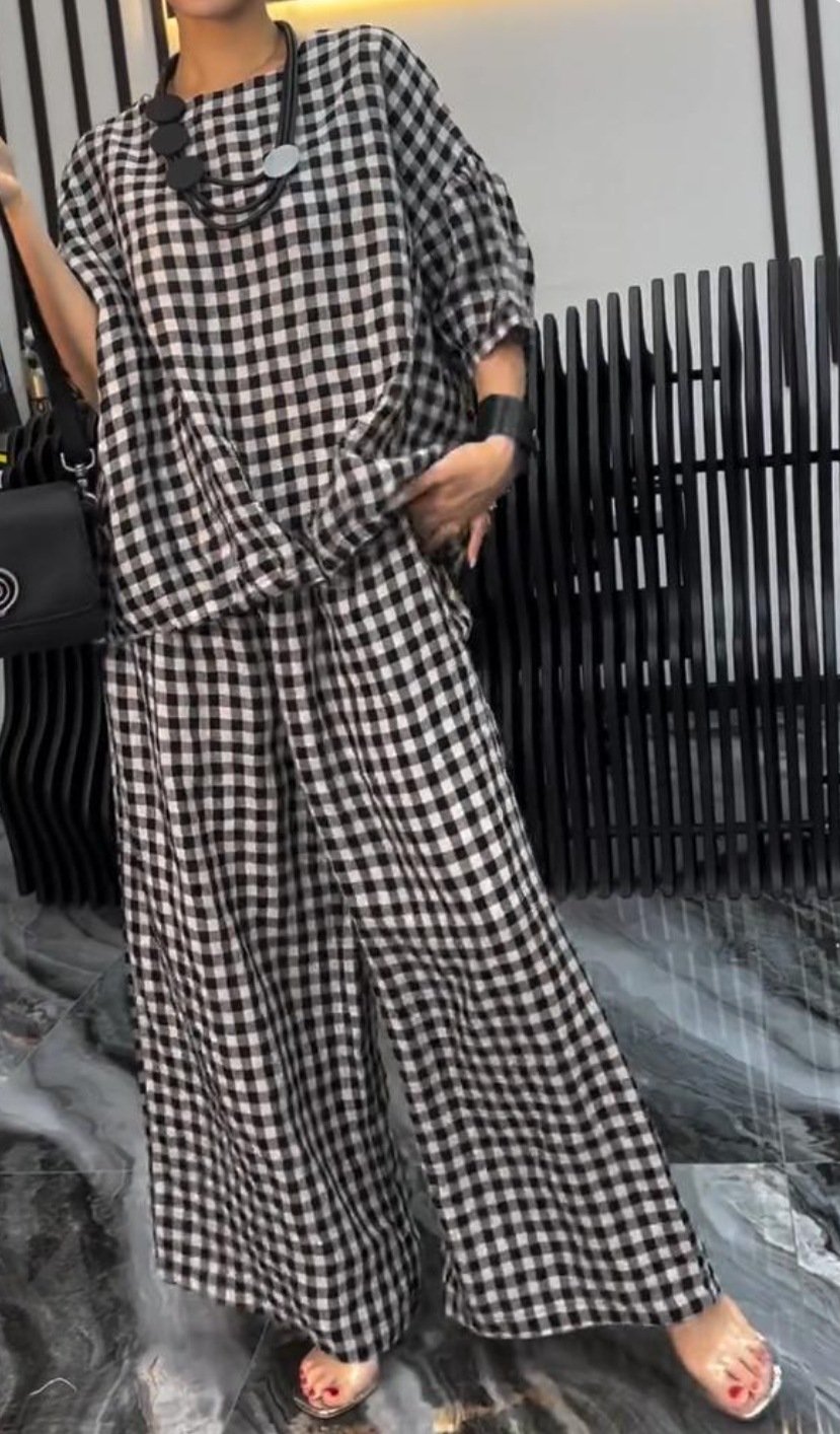 Women's Comfortable Plaid Top And Pants Two-Piece Set