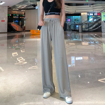 2024 New Design Drawstring Ice Silk Wide-Leg Lounge Pants