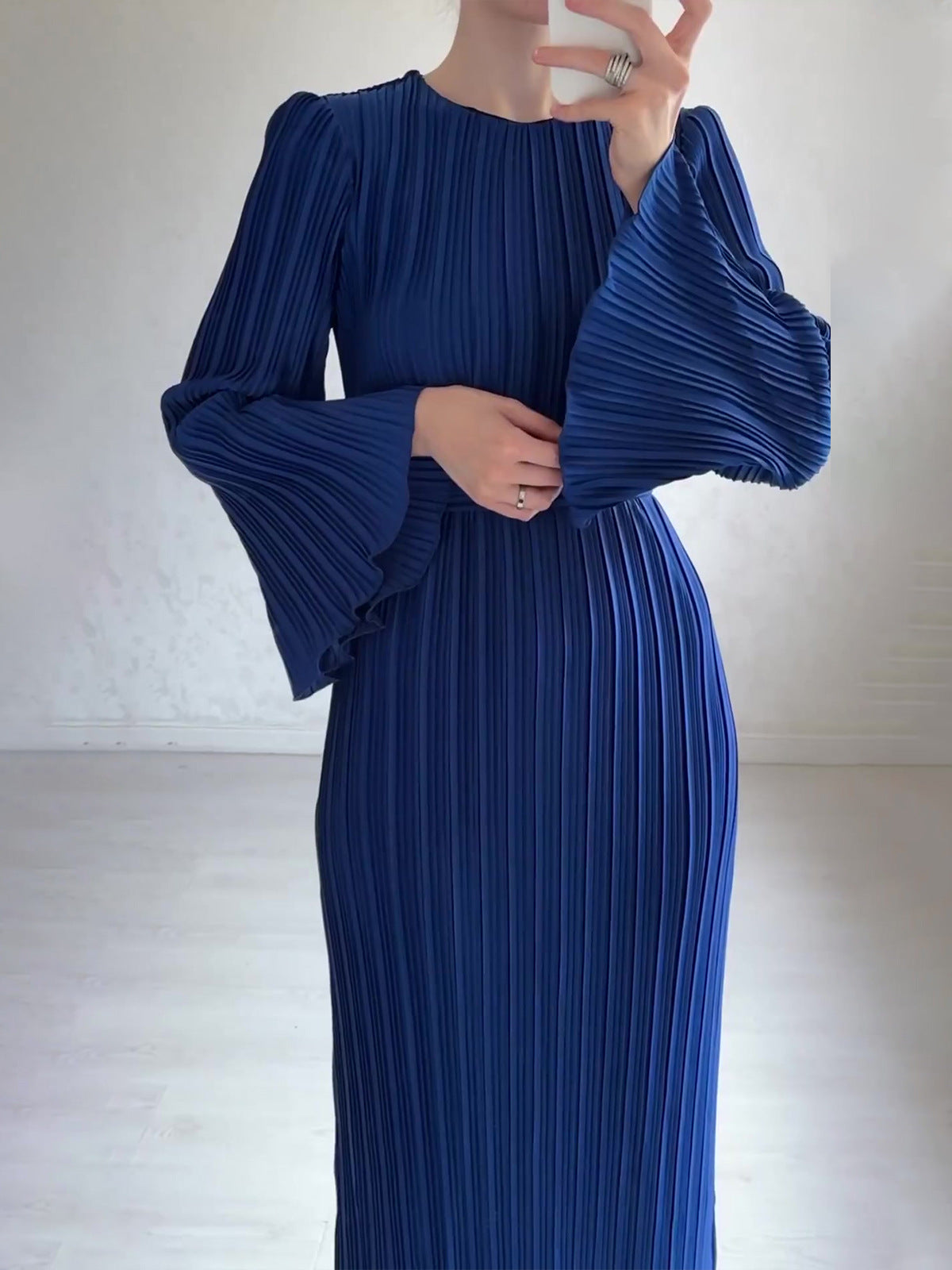 Pleated Bell Sleeve Maxi Dress