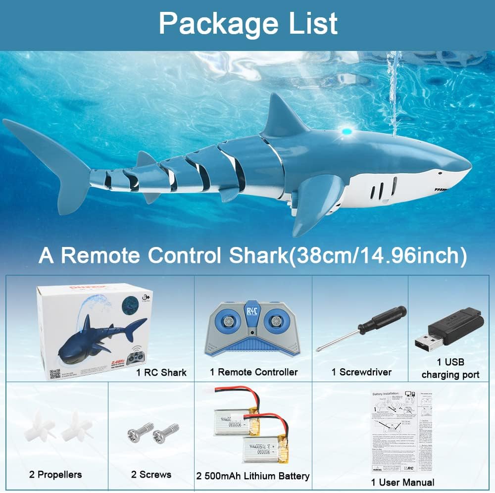 Remote Control Shark Toy with Light &Spray