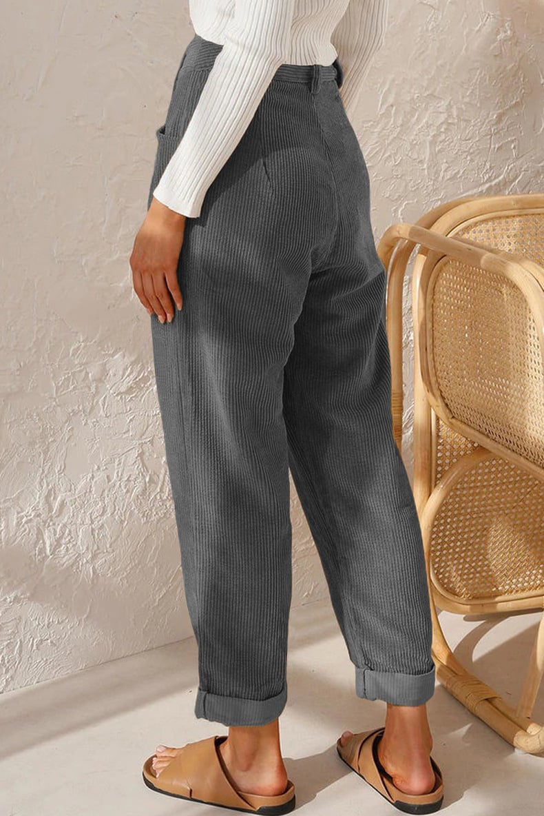 Mid Rise Button Zipper Side Pocket Corduroy Casual Pants (Buy 2 Free Shipping)