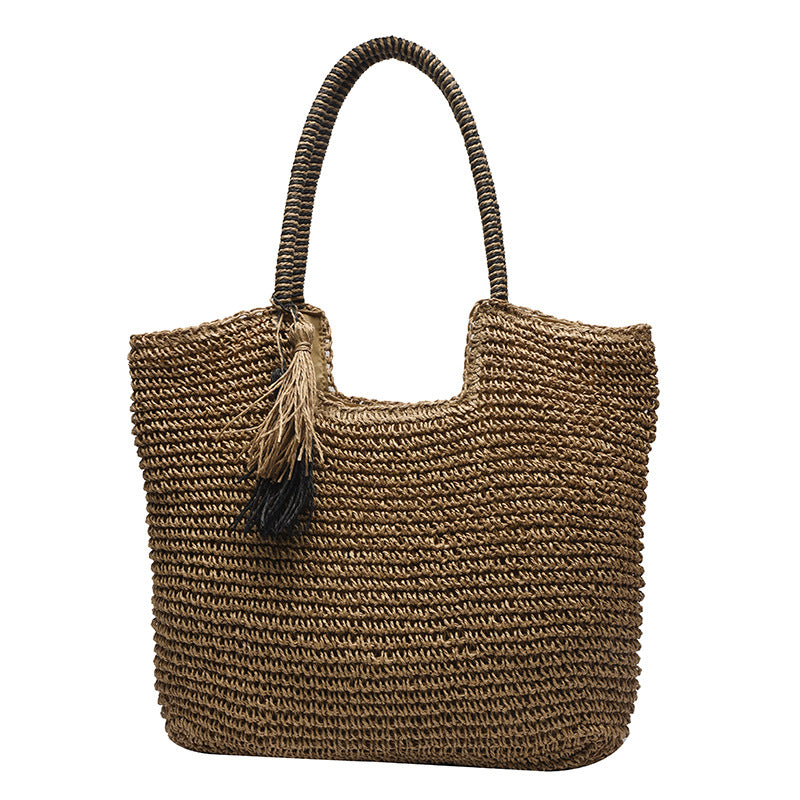 Woven Bag Tassel Straw Shoulder Bag Beach Casual Tote Bag