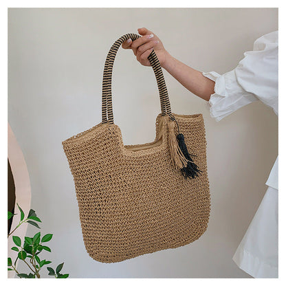 Woven Bag Tassel Straw Shoulder Bag Beach Casual Tote Bag