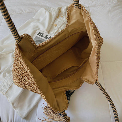 Woven Bag Tassel Straw Shoulder Bag Beach Casual Tote Bag