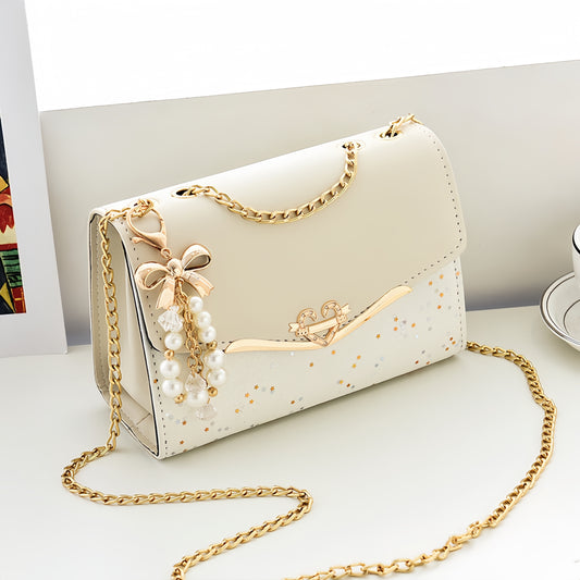 New one-shoulder cross-body sequined fashion bag (off-white)