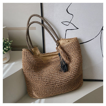 Woven Bag Tassel Straw Shoulder Bag Beach Casual Tote Bag