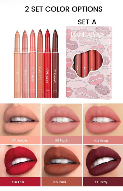 12 Color Rotating Sharpenable Matte Lipstick Pencils