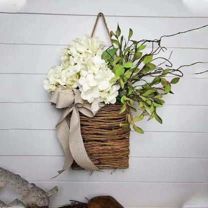 🎁🔥Last Day Promotion -50% OFF💐Cream Hydrangea Door Hanger Basket Wreath