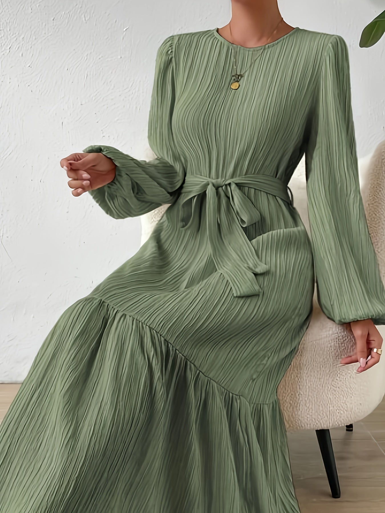 Long sleeve belted maxi dress