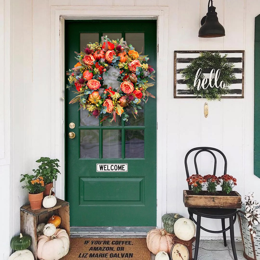 🔥Last Day 49% OFF🔥Fall Peony and Pumpkin Wreath - Year Round Wreath