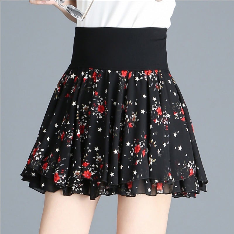 Pleated sarongchiffon floral skirt