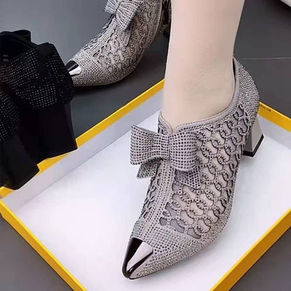 2024 summer casual  Rhinestone hollow chunky heel shoes and new belt buckle solid color plus size women's sandals