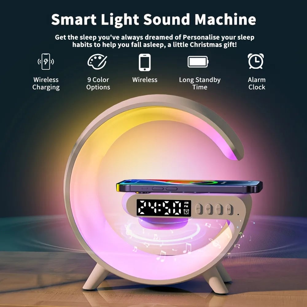 Multi-function Bluetooth Speaker - Colorful Ambient Light Wireless Charging Clock All-in-One