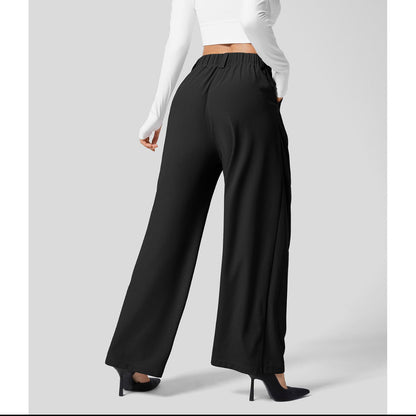 2024 High Waisted Plicated Side Pocket Wide Leg Waffle Casual Pants