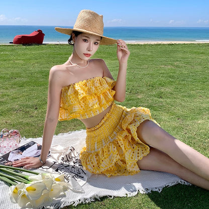 (🔥HOT SALE NOW 47% OFF)One-shoulder short seaside holiday two-piece suit